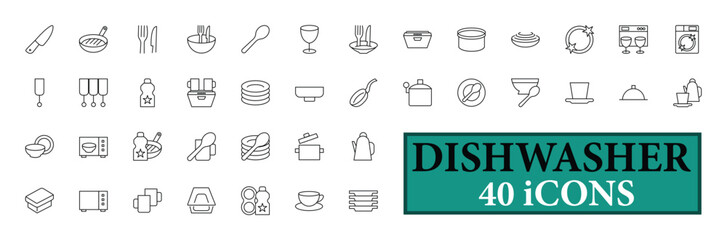 Dishwasher icon collection, with editable stroke.Dishwasher thin line icon set. Vector illustration.