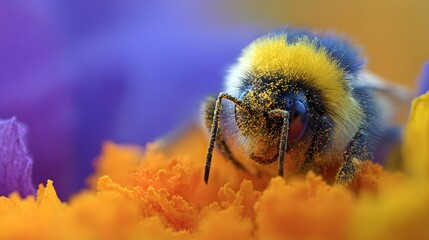 Close-up of a bee covered in pollen on a flower.