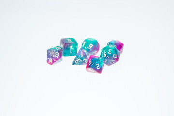 different colours dices for fantasy dnd and rpg tabletop games. Board game polyhedral dices with...