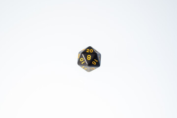 black colours dices for fantasy dnd and rpg tabletop games. Board game polyhedral dices with different sides isolated on white background