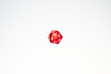 red dice for fantasy dnd and rpg tabletop games. Board game polyhedral dices with different sides isolated on white background