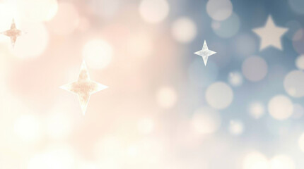 Soft pastel Christmas background with glowing stars and bokeh