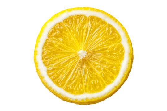 A vibrant yellow lemon slice isolated on transparent background