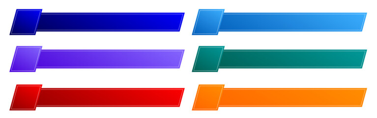 Fototapeta premium Lower third template. Set of blue, purple, red, teal green, and orange slanted frames.