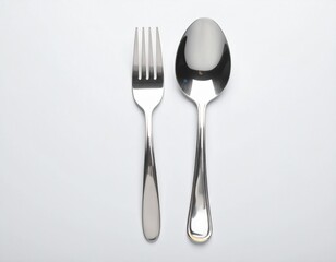 Modern Stainless Steel Fork and Spoon Isolated