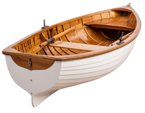 Side View of Small Wooden Rowboat, Isolated on Transparent Background - Powered by Adobe