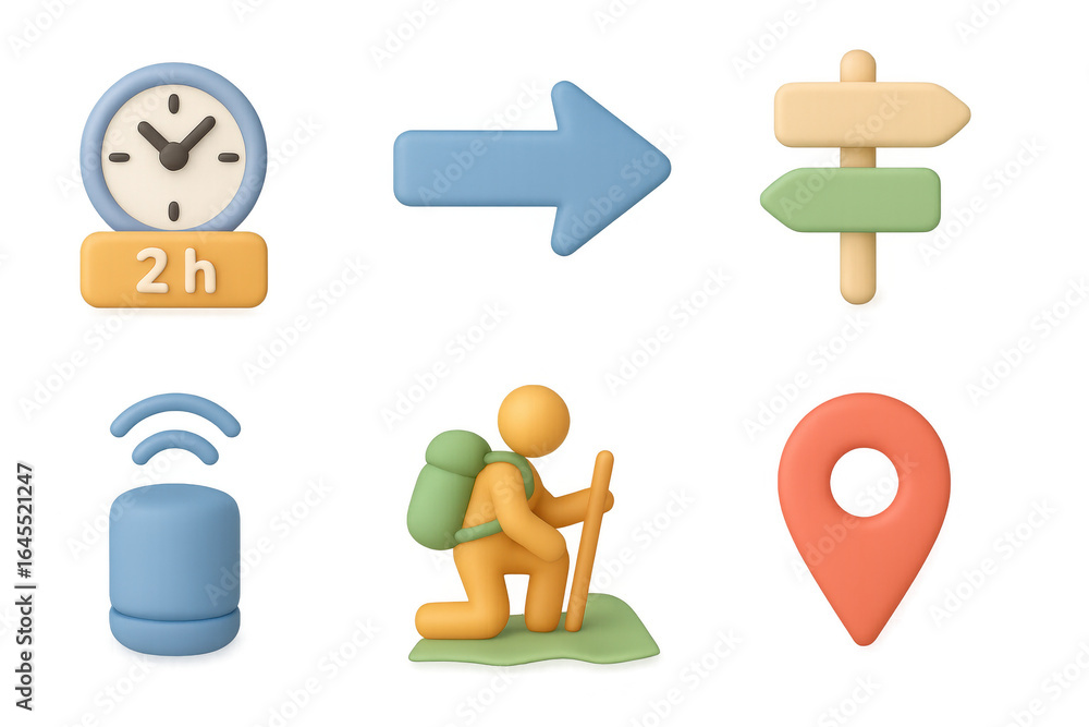Poster travel and navigation icons in 3d design with hiking and location elements