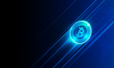 Financial chart with moving up arrow graph bitcoin cryptocurrency technology and world map in stock market on blue color background concept innovation background, vector design