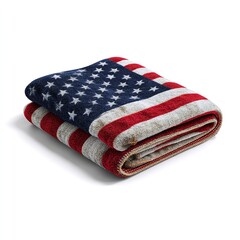 Folded american flag towel featuring stars and stripes on a white surface in a studio shot
