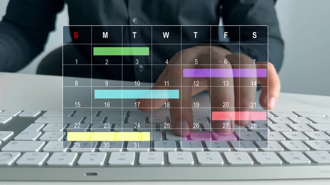Managing a scheduled meeting.Businessman manages time to work efficiently and on time on all projects. Calendar work schedule, business plan concept.