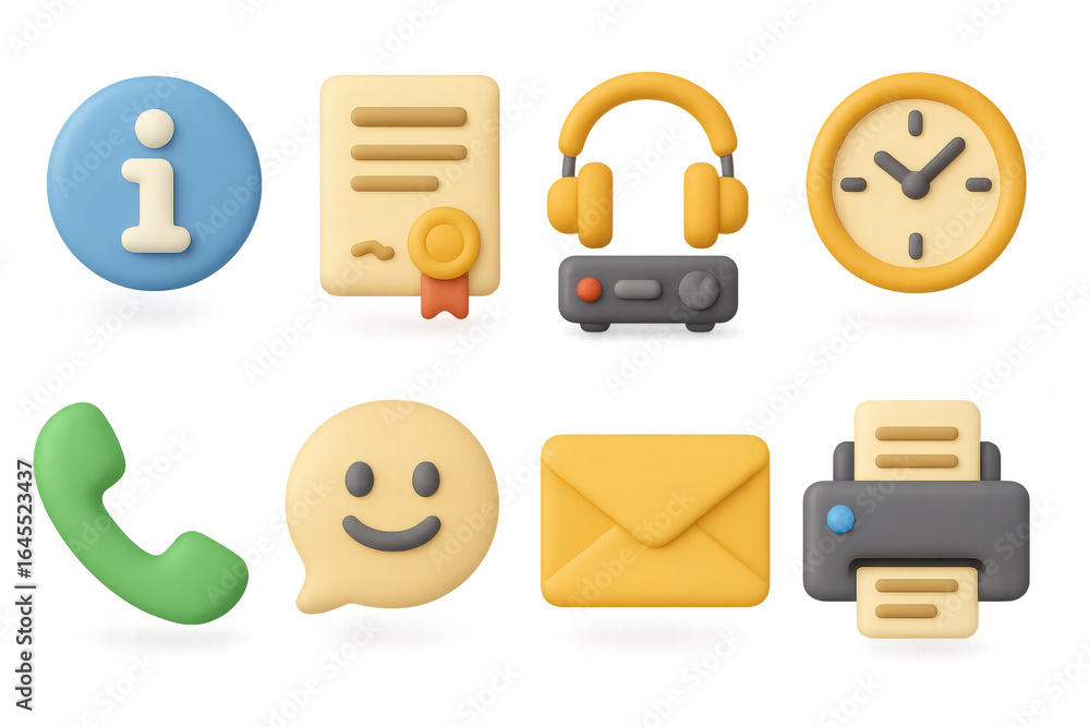 Poster colorful 3d communication and office icons for digital interfaces and web design