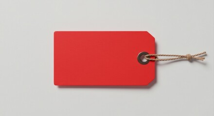Red price tag with string loop.