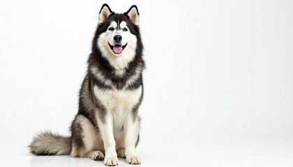 Obraz premium Sitting Husky Dog on White Background