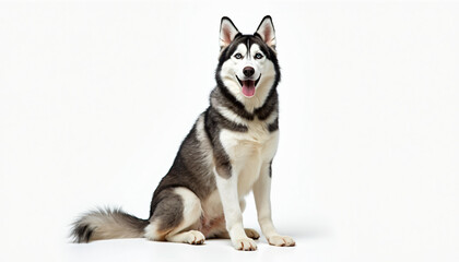 Sitting Husky Dog, White Background