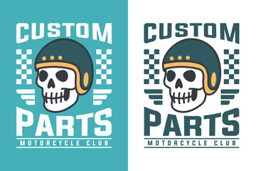 Biker Skull Emblem Custom Motorcycle Parts Design Illustration