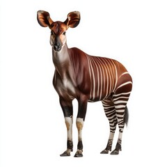 Okapi Standing Profile on White Background animal mammal
