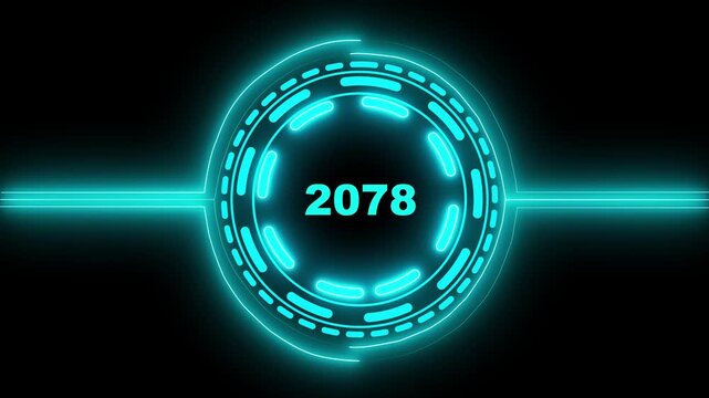 3d text animation 4k video. 2078 text with screen effects of technological failures. Concept of counting years. Past year technology concept on black background.