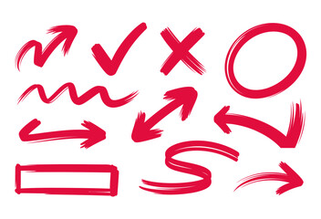 Collection hand drawn red arrows ,Sketch arrow set. Hand drawn arrows elements collection, drawn arrows icon set
