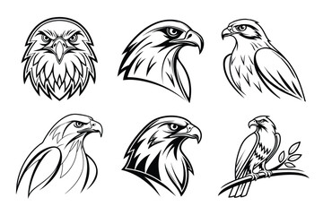 Fototapeta premium Powerful eagle emblems and heads conveying strength, focus, and fierce predatory spirit for bold branding and design projects