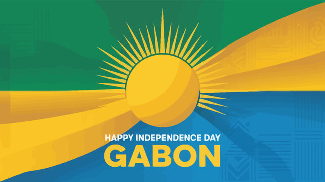 Happy Independence Day Gabon Sun and Flag Illustration