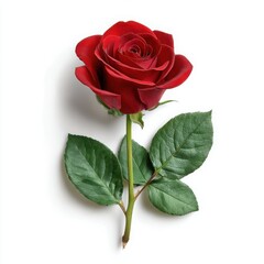 Red Rose with Green Leaves Isolated on White flower