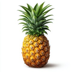 Fototapeta premium Ripe Pineapple with Green Crown on White Background