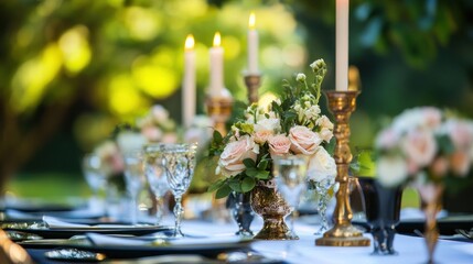 Outdoor garden party table setting