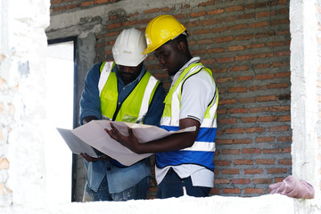 Male engineer working and inspecting at a construction site — engineer’s concept.