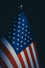 American flag on black background. Closeup.