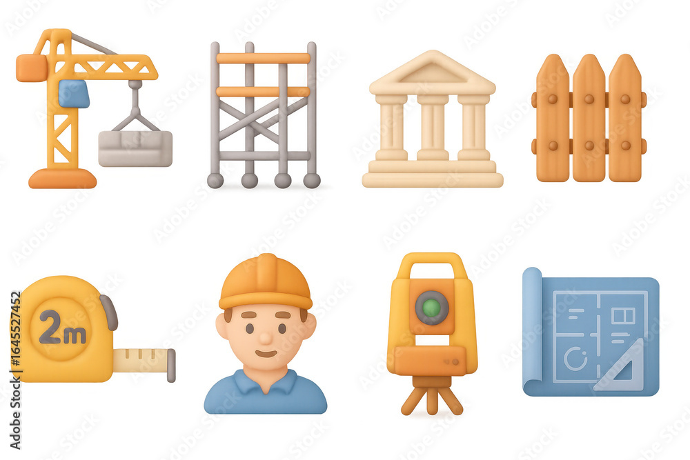 Poster set of construction and architecture icons in 3d style