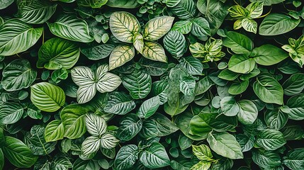 Fototapeta premium Lush Green Plant Wall with Tropical Rainforest Junglepunk Style 