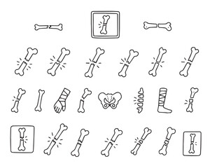 Bone line icons set. Bone fracture symbols. Design elements for medical diagram or website. Simple vector outline collection isolated on white background. Vector illustration