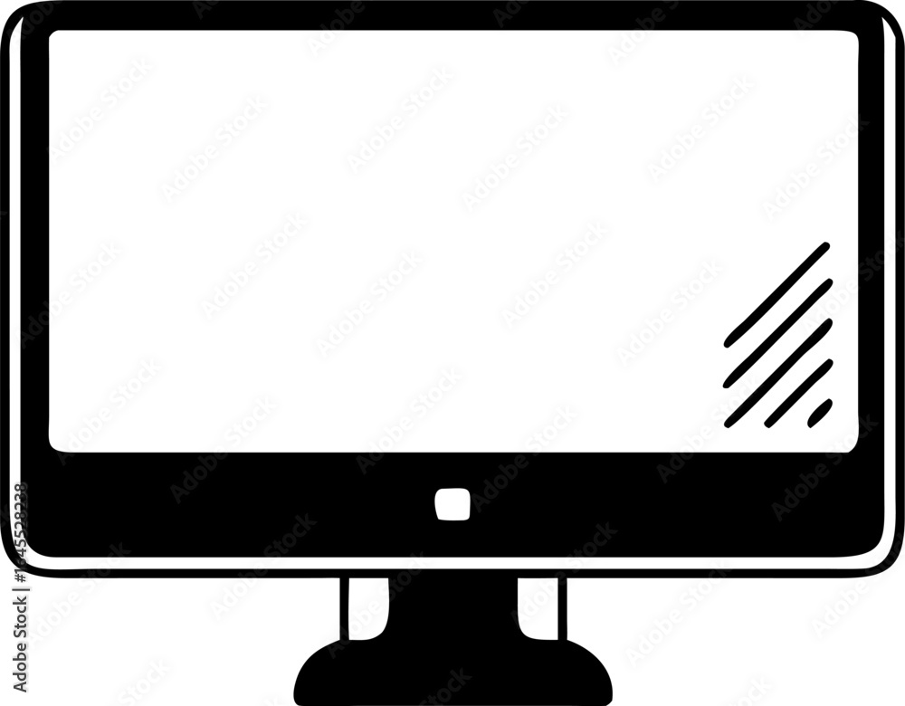 Fototapete monochrome line art illustration of a generic computer monitor display screen depicting modern techn