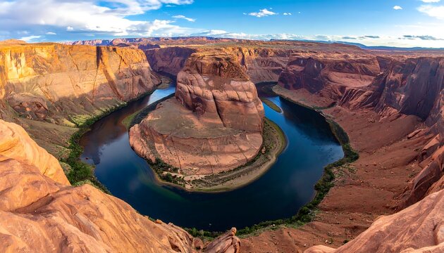 Panoramic view of a horseshoe bend in a canyon, with a river flowing through it (2)