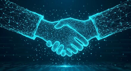Digital partnership agreement handshake concept for business success and collaboration