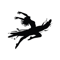 Silhouette of a graceful dancer in mid leap with flowing fabric