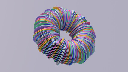 Colorful textured circle shape. Gray background. Abstract illustration, 3d render.