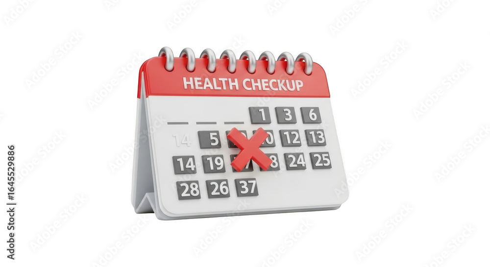 Fototapete 3d icon of a 3d rendering of a calendar with a red cross on the 23rd, symbolizing a health checkup a