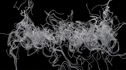White curved lines. Black background. Abstract illustration, 3d render.