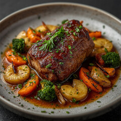 Roasted lamb chops with vegetables