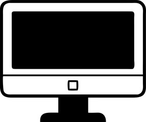 Monochrome vector icon of a classic desktop computer monitor with a blank screen. Simple black and white isolated illustration of a display device for technology or business concepts. 179.eps