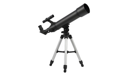 Modern Sleek Telescope on Silver Tripod Angled Upward on Transparent Background