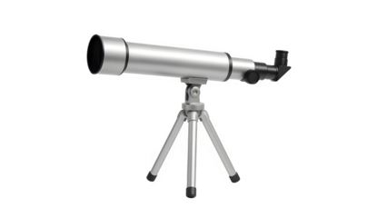 Minimalist Front View of Desktop Telescope with Silver Finish on Transparent Background