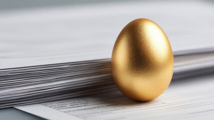 Golden egg resting on a stack of ledgers, symbolizing high-value investments