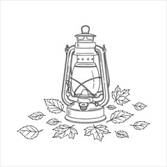 Vector art of vintage lantern with autumn leaves isolated on white background for design