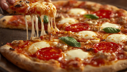 Pizza with salami and cheese