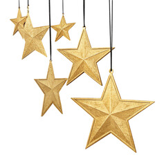 Golden stars hanging decoration isolated on transparent background