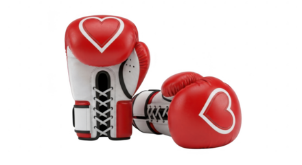 3d icon of pair of red and white boxing gloves with heart symbol isolated on transparent background, representing love, passion, and the fight for a healthy relationship