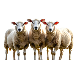 Fototapeta premium Group of Three Sheep Grazing, Angled Side View, Isolated on Transparent Background