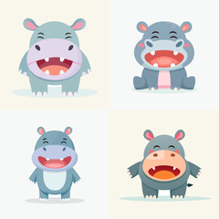 Delightful cartoon hippos characters radiating happiness and joy
